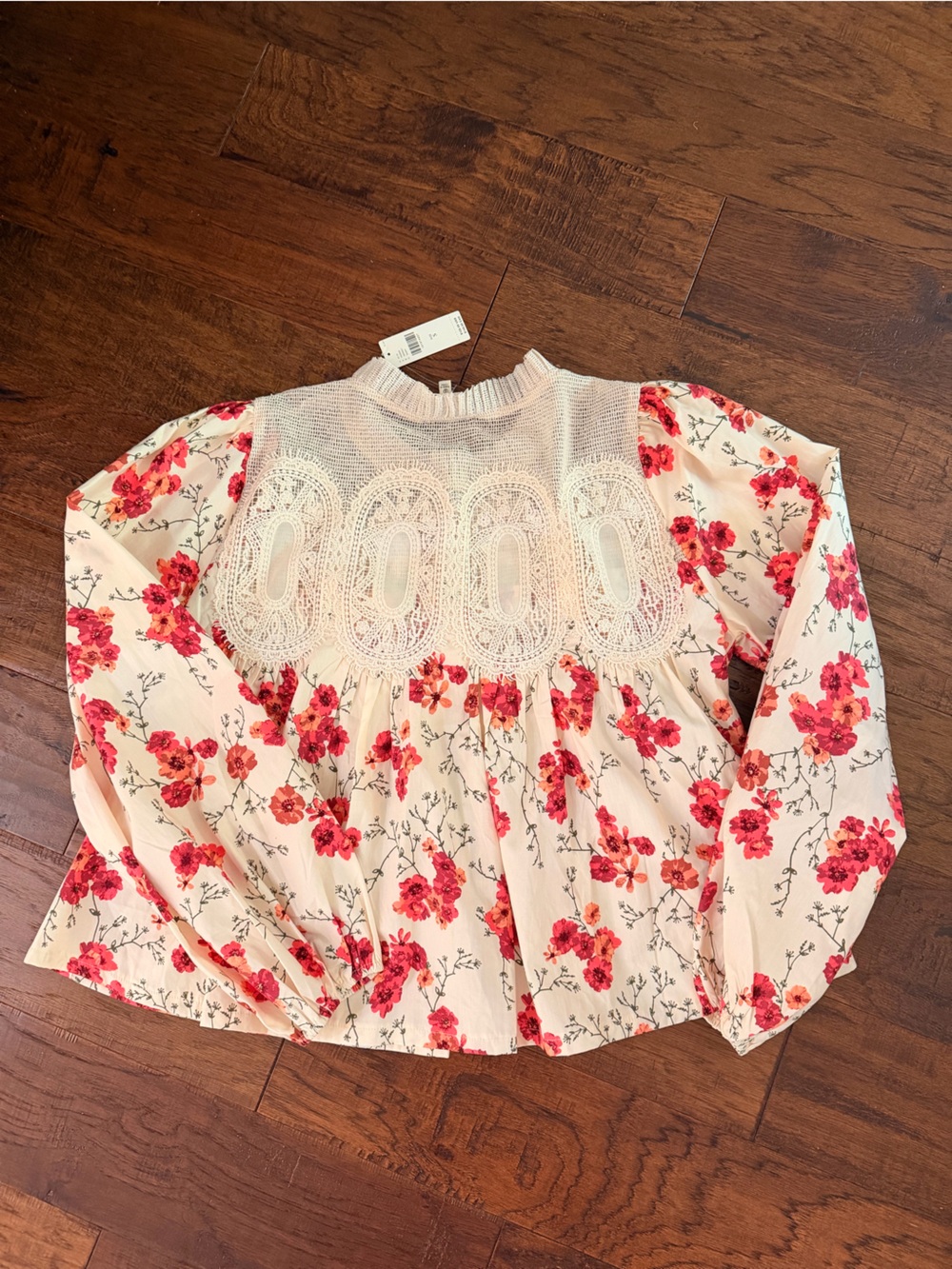 Anthropologie Floral Lace Long-Sleeve Top Sz Small NWT